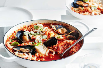 Seafood and tomato fregola