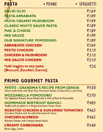 Amici Gourmet Pizza menu 