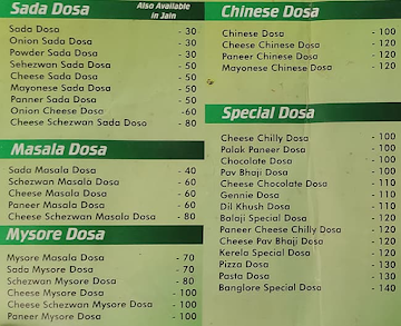 Balaji Dosa Corner menu 