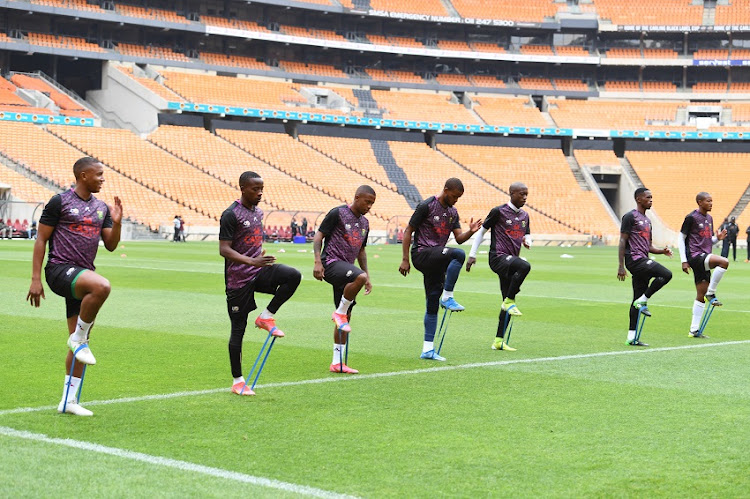 South African national men's team during the South African national men's soccer team training session at FNB Stadium on March 24, 2021 in Johannesburg, South Africa.