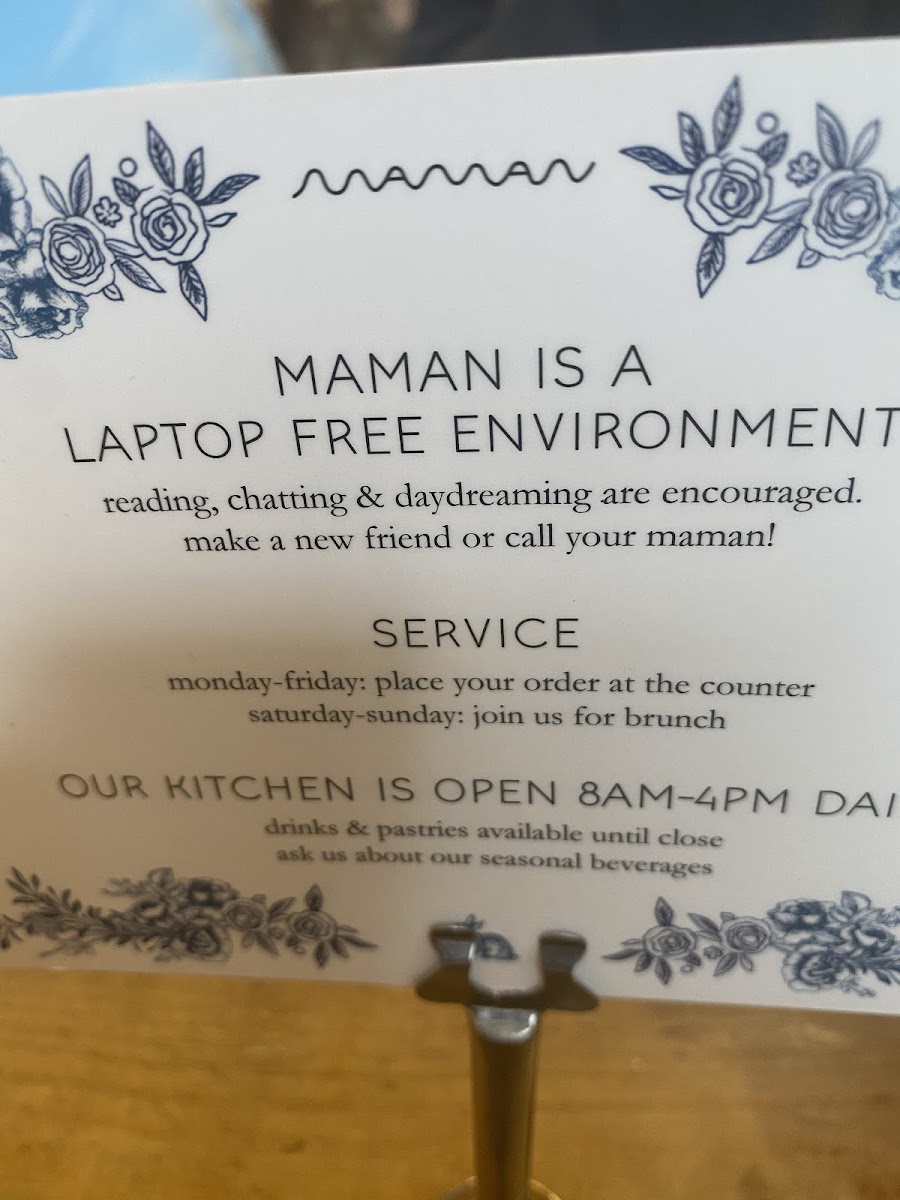 Maman gluten-free menu