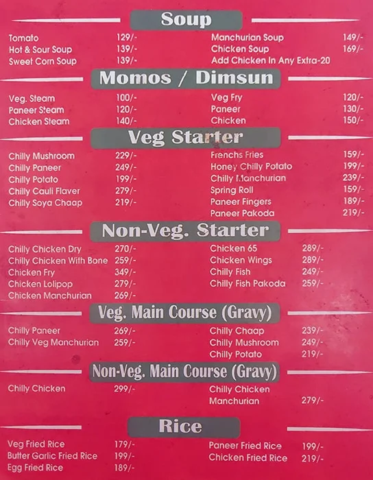 Indian Flavour menu 