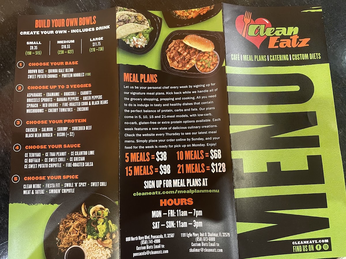 Clean Eatz gluten-free menu