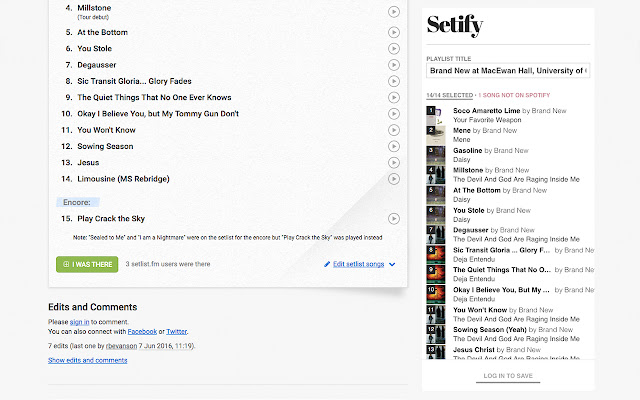 Setify, convert setlists to playlists