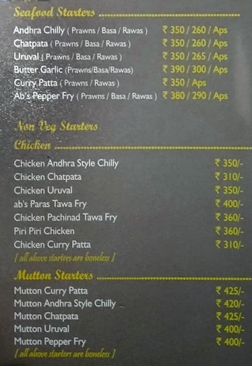 Ab's Lunch Home menu 