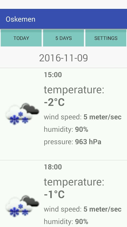 Android application Oskemen Weather screenshort