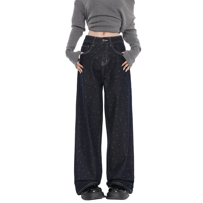 Women's Rhinestone Denim Blue Craft Jeans, handcrafted for style and comfort, perfect for everyday wear or a night out, 