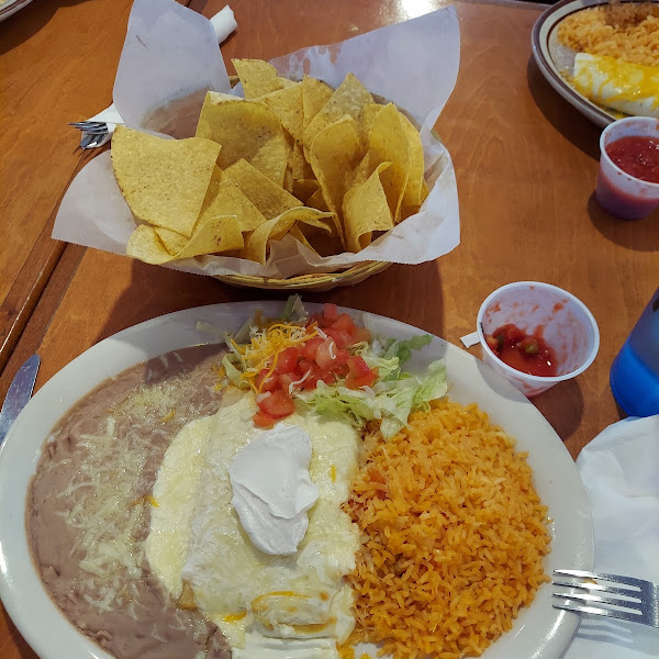 Cheese enchiladas with sour cream as the sauce.