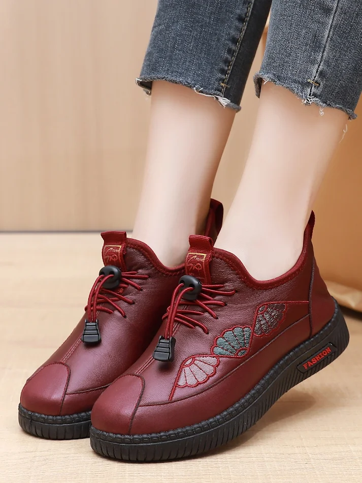 Dames Winter Fleece gevoerde thermische katoenen laarzen lederen waterdichte sneeuwlaarzen antislip zachte zool Mama schoenen verdikt