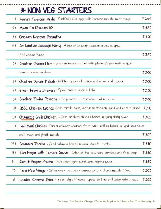 The Bar Stock Exchange menu 