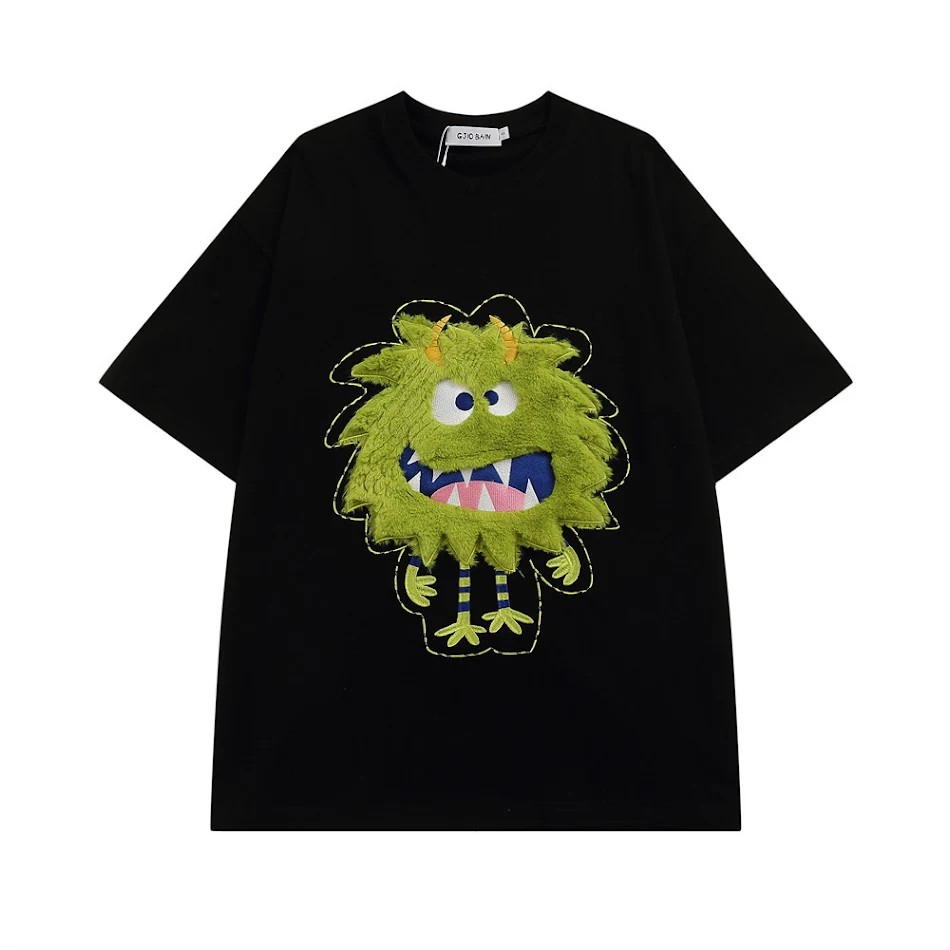Fluffy Monster T-shirt met korte mouwen voor heren, zacht en comfortabel, perfect voor een casual look, ideaal voor dagelijks gebruik.