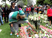 Zenani and Zindzi Mandela at a wreath- laying ceremony of their mother.