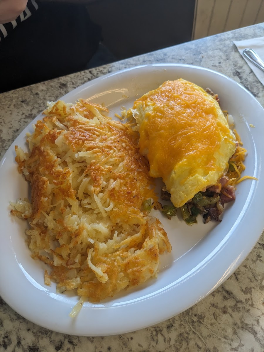 Tilly Omelet & Hash Browns (comes with a Pancake too, but husband ate that before I could get a picture)