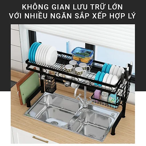 (FREE SHIP) Kệ bát sơn đen chống khuẩn cao cấp 2 tầng 95cm