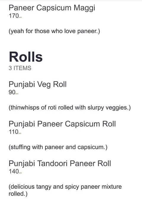 Paratha Wala menu 