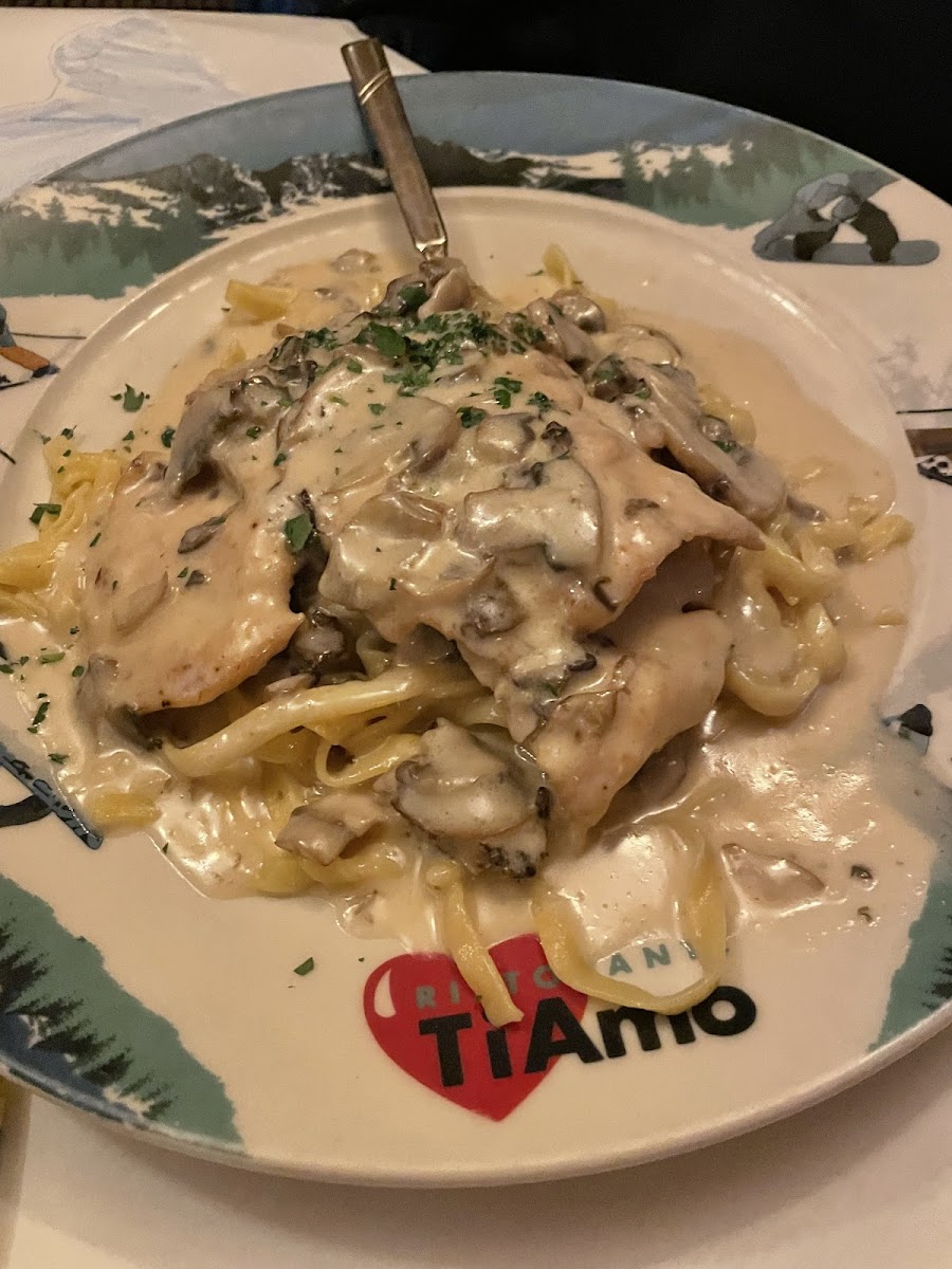 Chicken marsala with gluten-free fettuccine