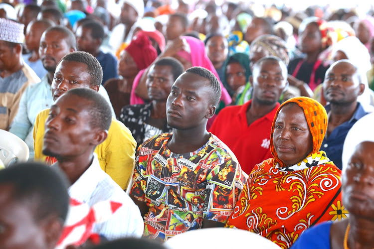 Residents of Kwale during the launch of Mwache Multipurpose Dam project in Kwale County on April 6, 2023