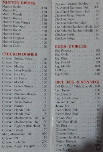 Madhubala menu 
