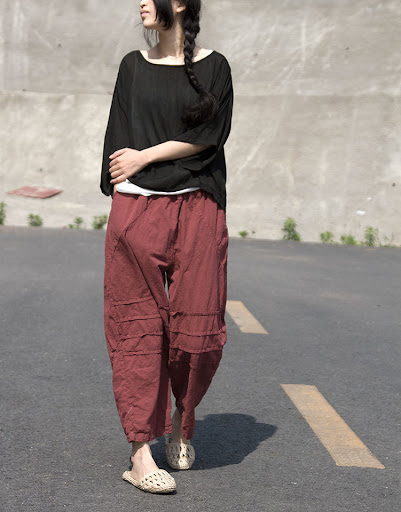 Title 5, Claret Distressed Horizontal Fold Cropped Wide-...