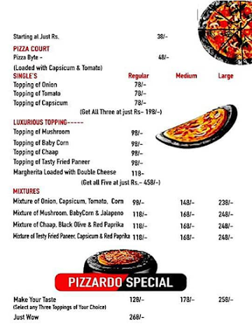 Pizzardo menu 