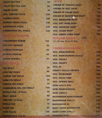 Gandharv Pure Veg menu 