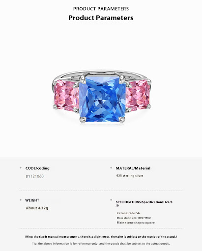 Title 1, Silver S925 Square Blue Inlaid Simple Personali...