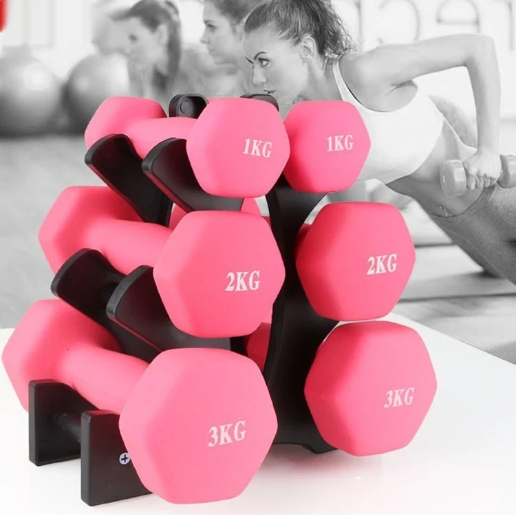 Fitness dumbbells met rek houder voor thuis, complete krachttraining en georganiseerde opslag voor efficiëntie.