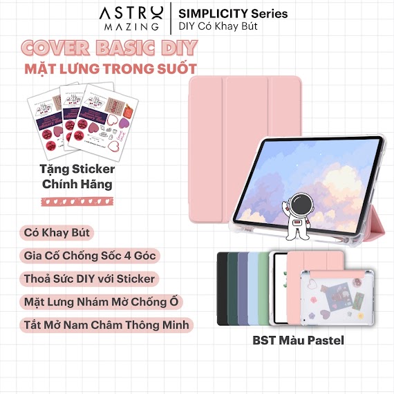 [Tặng Bút Cảm Ứng] Cover Bao Da Diy Màu Pastel Có Khay Bút Nhám Mờ Chống Ố Chống Bẩn Cho Ipad Pro 11 Air 4 5 Gen 8 9 M1