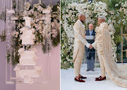 Grooms Somizi Mhlongo and Mohale Motaung, and the dreamy 'floating' cake they had at their white wedding reception.