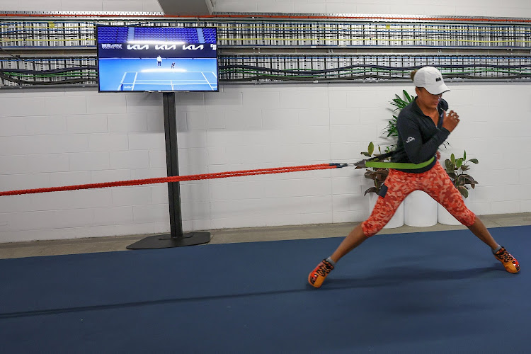 Naomi Osaka during her warm up before her opening match.