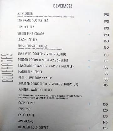 Azzuri Bay menu 