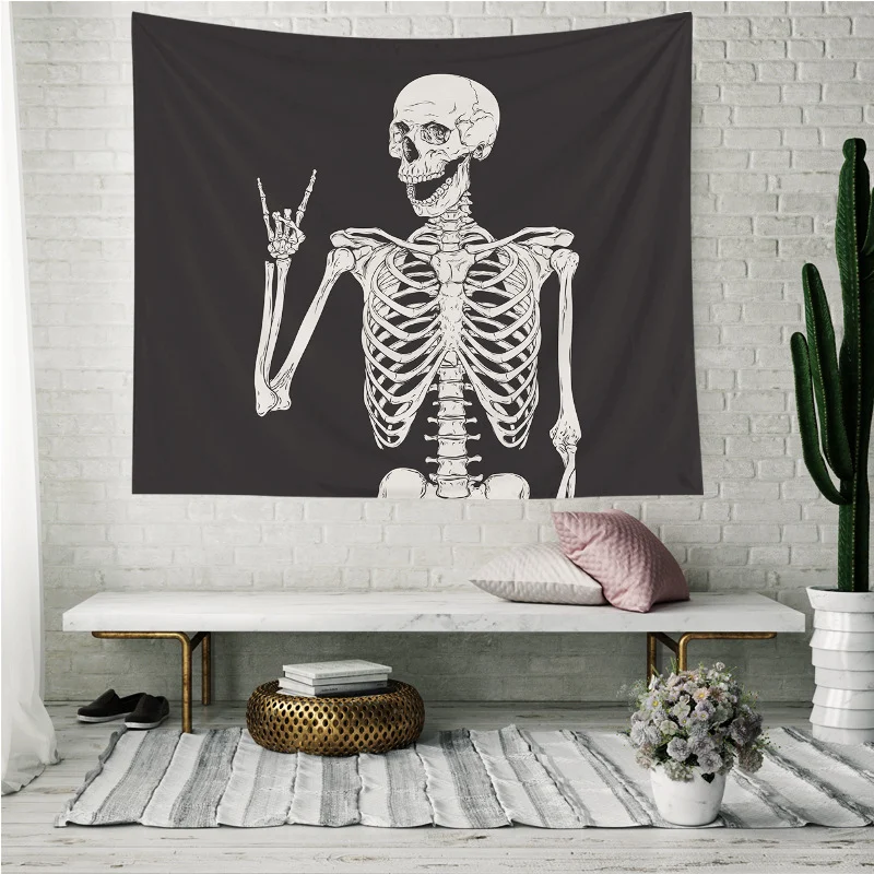 Schedel achtergrond doek wandtapijt voor slaapkamer. Decoratie doek om op te hangen aan het bed. Geeft een unieke sfeer aan de ruimte.