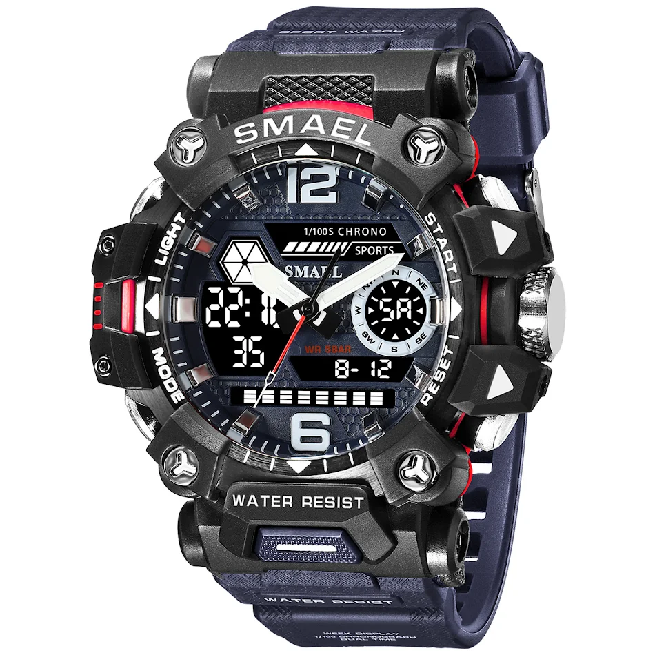 Lichtgevende waterdichte elektronische quartz horloges met dubbel display. Duidelijke weergave voor dagelijks gebruik en sport.