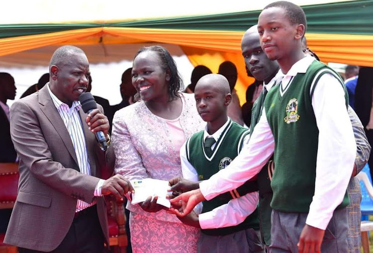 Governor Jonathan Bii during the distribution of bursary cheques in Uasin Gishu county