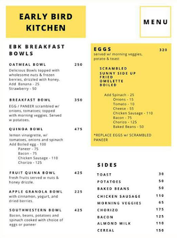 Early Bird Kitchen menu 