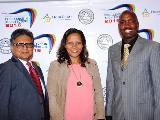 Basco Products MD Kamlesh Shah, AAK Vice President Emma Miloyo and AAK Architects chapter chairman Gad Opiyo