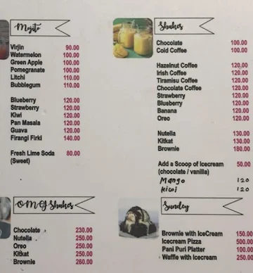 Alfresco Cakes menu 