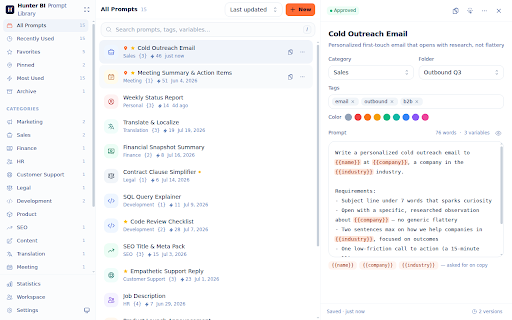 Hunter BI Prompt Library screenshot 1
