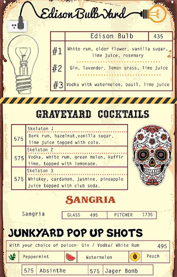 The Junkyard Cafe menu 