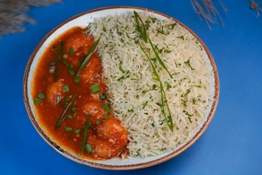 Prawns Hot And Garlic Sauce With Butter Parsley Rice