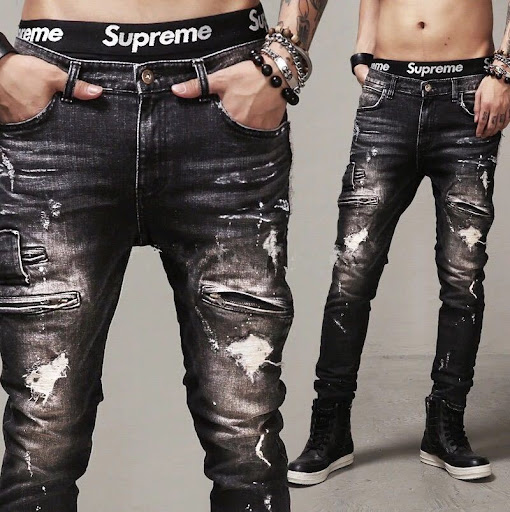 Title 4, Mens yellow printed zipper jeans with stretch ...