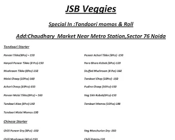 JSB Veggies menu 