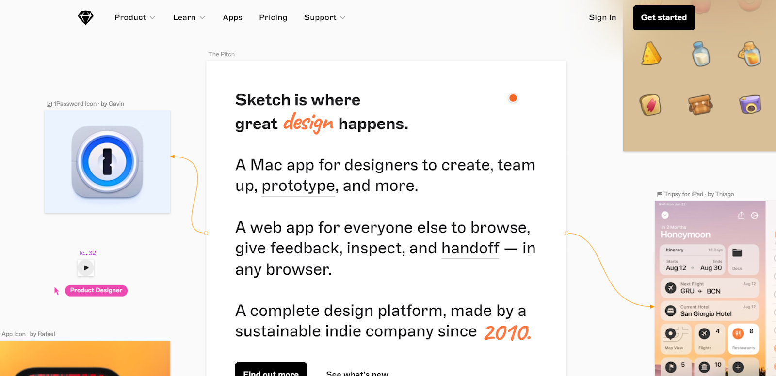 A screenshot of Sketch's website