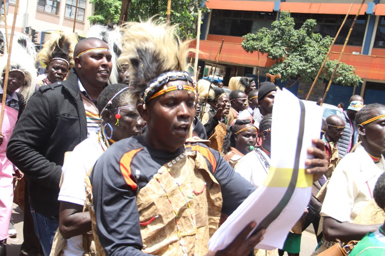 The Sengwer community members demonstrate in Nairobi CBD on Monday, October 7, 2019.