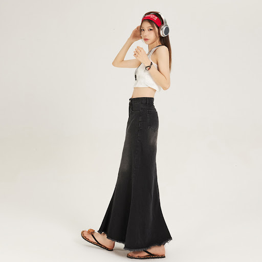 Title 5, Womens Black Fashion Denim Fishtail Skirt Styl...