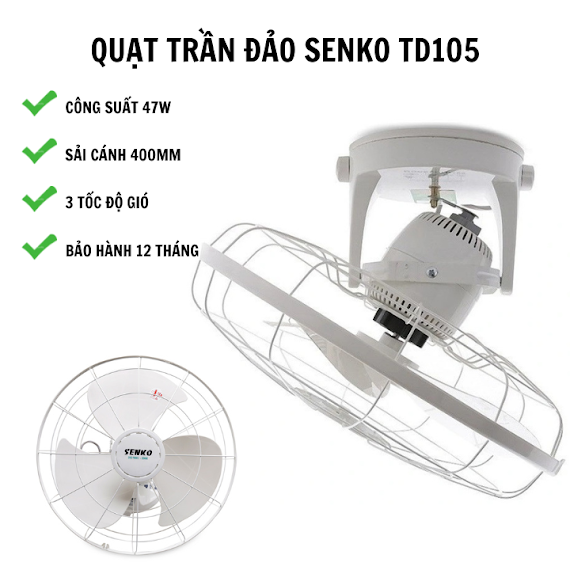 Quạt Trần Đảo Sothing Senko Td105, Công Suất 47W, Quay Đảo 360 Độ - Hàng Chính Hãng