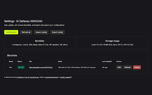 IA Defensa AWAGAM TLD, Domain, and URL Blocker screenshot 2