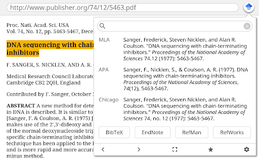 http://www.publisher.org/74/12/5463.pdf 5463-5467, sequencing inhibitors SANGER, NICKLEN, Cambridge England Contributed ABSTRACT described. [Sanger, Coulson, deoxynucleoside specific chain-terminating technique applied Chicago Frederick, sequencing chain-terminating inhibitors. Proceedings Academy 5463-5467. Sanger, Coulson, sequencing chain-terminating inhibitors. Proceedings Academy 5463-5467. Frederick, sequencing chain-terminating inhibitors. Proceedings Academy 5463-5467. RefWorks 