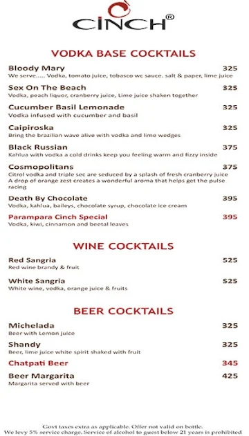 Cinch menu 