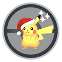 Bild von Pikachu mit weihnachtlicher Mütze mit Schillernd-Symbol